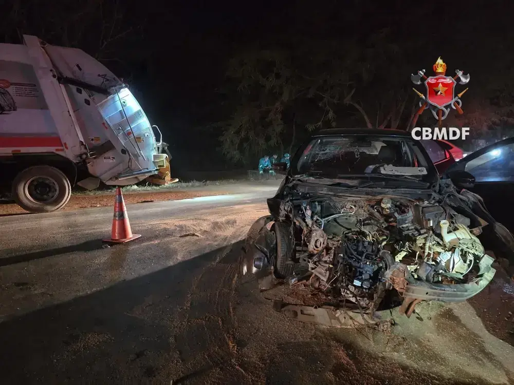 Acidente com carro, caminhão e ônibus deixa ferida em Sobradinho