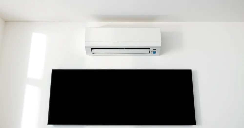 Técnico instalando unidade evaporadora de ar-condicionado em parede