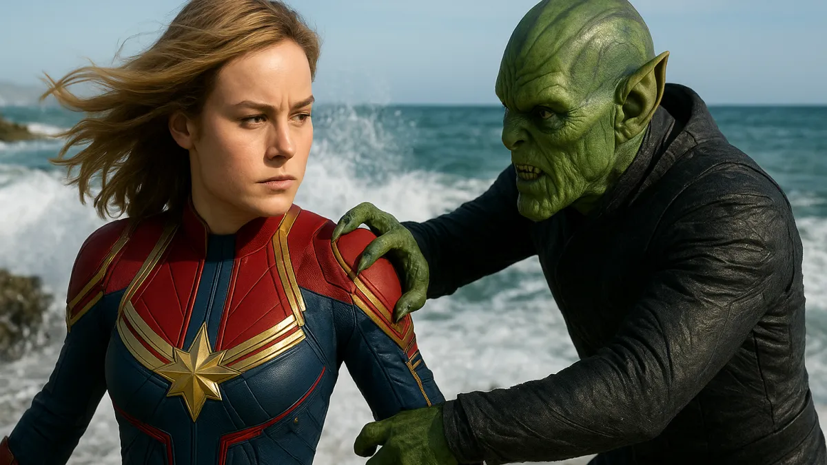 Capitã Marvel Brie Larson Carol Danvers Skrulls oceano queda